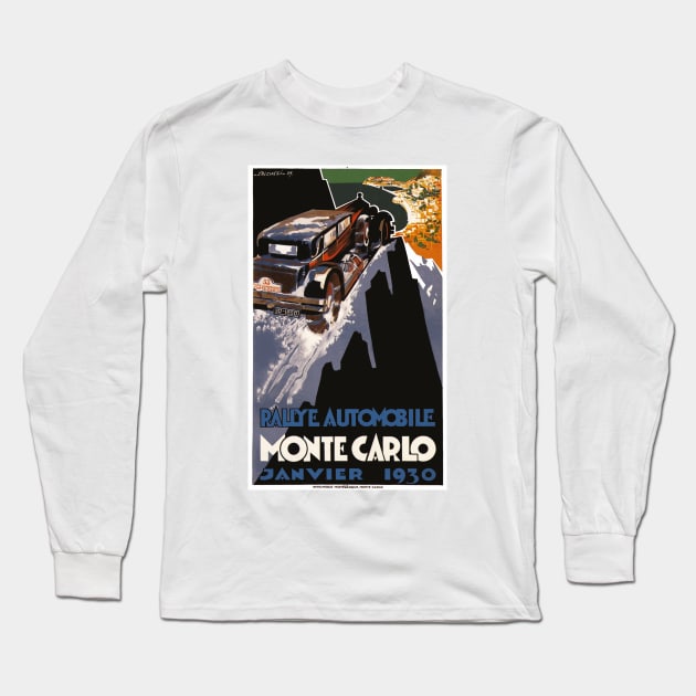 Monte Carlo Automotive Rallye, January 1930 Art Deco Poster Design Long Sleeve T-Shirt by Naves